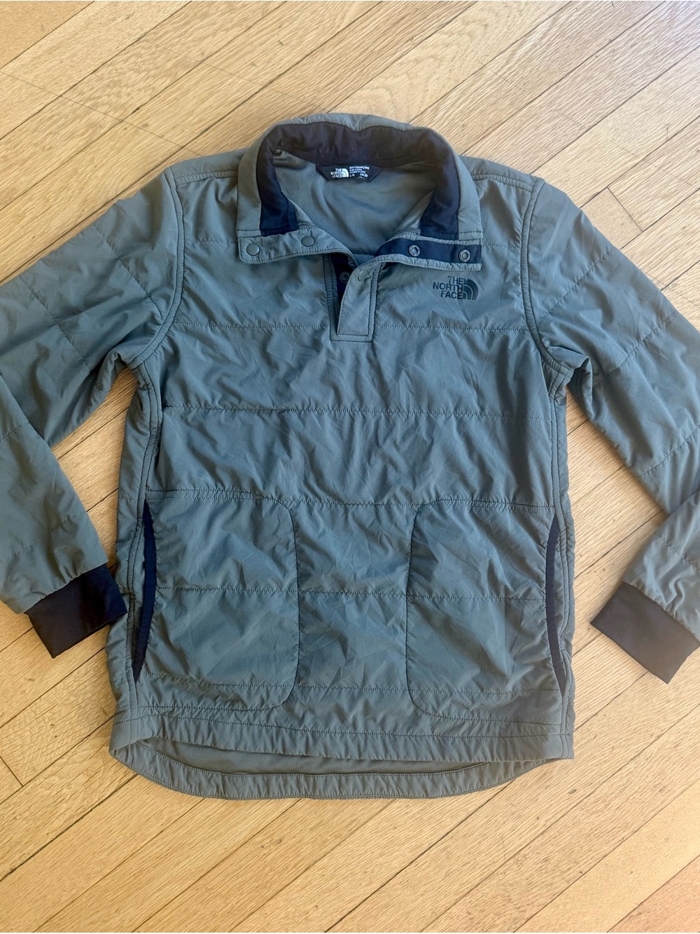 The North Face Boys Olive Green Lightweight Pullover Quilted Shirt Jacket